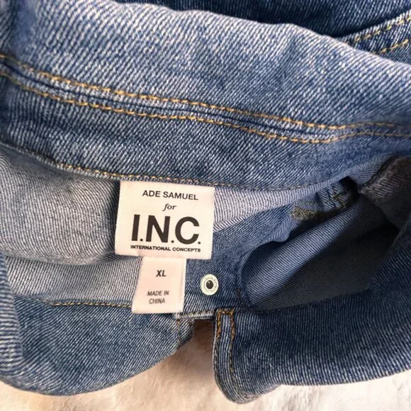 Ade Samuel For I.N.C. Womens Cropped Denim Jacket XL Blue Fringe Raw Hem Pockets - Picture 3 of 10